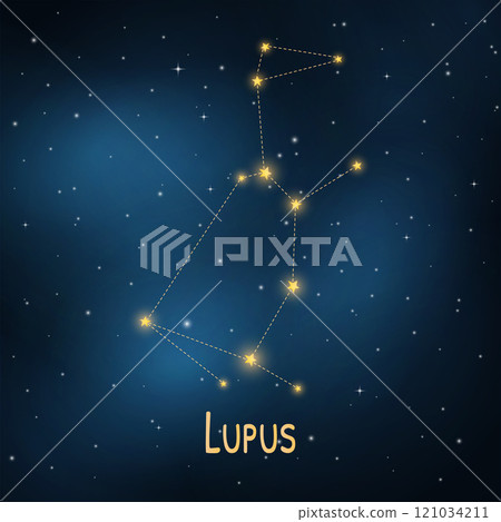 Lupus constellation in starry night sky. Lupus constellation in starry night sky. 121034211