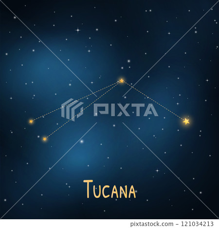 Tucana constellation in a starry night sky with bright stars and cosmic patterns. 121034213