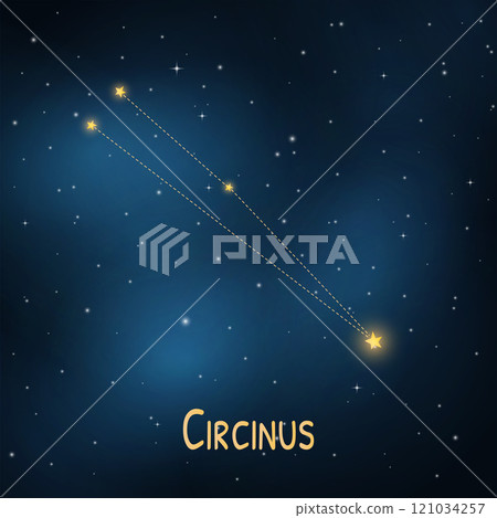 Circinus constellation: starry night sky with labeled celestial poster. Circinus constellation: starry night sky with labeled celestial poster. 121034257