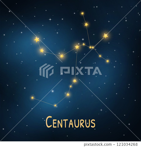 Centaurus constellation: night sky star map with glowing highlights and cosmic background. 121034268