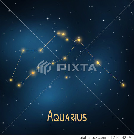 Aquarius constellation glowing in starry night sky: horoscope and astronomy theme. 121034269