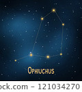 Ophiuchus constellation: new addition to the zodiac in a starry night sky. 121034270