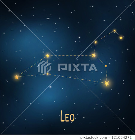 Leo constellation in starry night sky. Leo constellation in starry night sky. 121034271