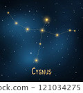 Cygnus constellation: night sky illustration of star patterns and celestial navigation. 121034275