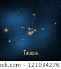 Taurus constellation in a starry night sky: celestial art of the zodiac sign. 121034276