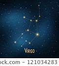 Virgo constellation in night sky with glowing stars and cosmic background 121034283