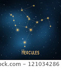 Hercules constellation in night sky: star map visualization. 121034286