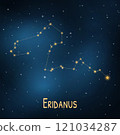 Eridanus constellation: celestial night sky with shining stars in cosmic universe backdrop. 121034287