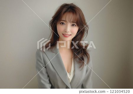 A woman who looks good in a grey suit 121034520