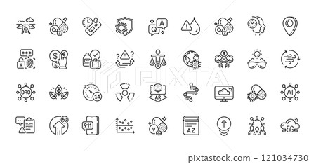 Covid test, Time management and Ethics line icons pack. AI, Question and Answer, Map pin icons. 5g upload, Sharing economy, Coronavirus pandemic web icon. Vector 121034730