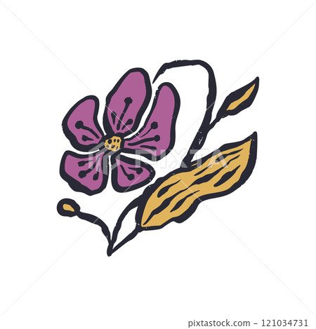 Black outline minimal abstract inky purple flower Black outline minimal abstract inky purple flower 121034731
