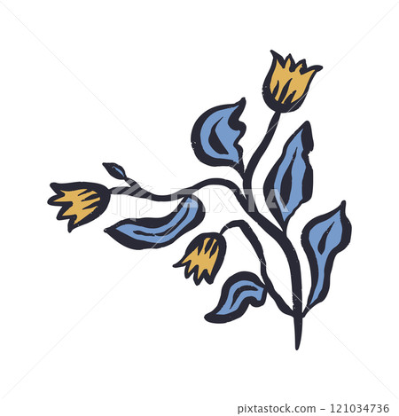 Black outline minimal abstract inky yellow flowers 121034736