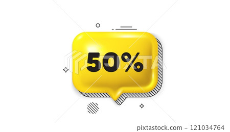 3d speech bubble icon. 50 percent off sale tag. Discount offer price sign. Special offer symbol. Discount chat talk message. Speech bubble banner. Yellow text balloon. Vector 3d speech bubble icon. 50 percent off sale tag. Discount offer price sign. Special offer symbol. Discount chat talk message. Speech bubble banner. Yellow text balloon. Vector 121034764