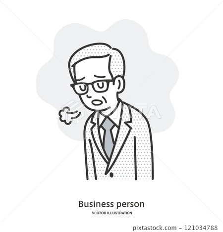 A sighing, depressed elderly male office worker 121034788