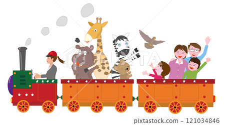 動物和家庭乘坐復古蒸汽機車享受樂趣。 121034846