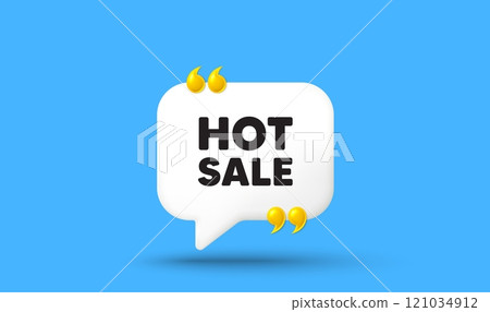 Hot Sale tag. Chat speech bubble 3d icon with quotation marks. Special offer price sign. Advertising Discounts symbol. Hot sale chat message. Speech bubble banner. White text balloon. Vector 121034912