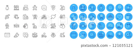 Journey, Sunscreen and Christmas ball line icons pack. Bus travel, Heart, Travel passport web icon. Boat fishing, Grill, Romantic dinner pictogram. Flight destination, Passport, Shopping cart. Vector Journey, Sunscreen and Christmas ball line icons pack. Bus travel, Heart, Travel passport web icon. Boat fishing, Grill, Romantic dinner pictogram. Flight destination, Passport, Shopping cart. Vector 121035121
