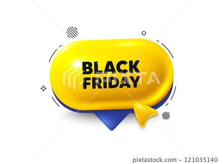 Offer speech bubble 3d icon. Black Friday Sale. Special offer price sign. Advertising Discounts symbol. Black friday chat offer. Speech bubble cursor banner. Text box balloon. Vector 121035140