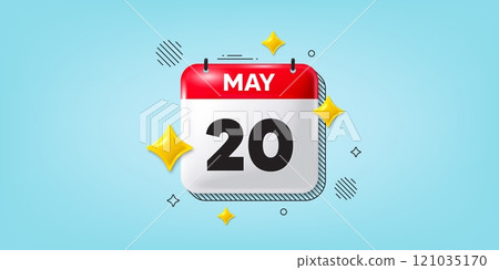 Calendar date of May 3d icon. 20th day of the month icon. Event schedule date. Meeting appointment time. 20th day of May. Calendar month date banner. Day or Monthly page. Vector Calendar date of May 3d icon. 20th day of the month icon. Event schedule date. Meeting appointment time. 20th day of May. Calendar month date banner. Day or Monthly page. Vector 121035170