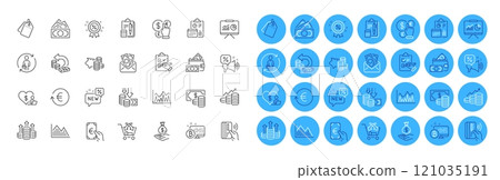 Cash back, Growth chart and Replacement line icons pack. Investment graph, Presentation, Discounts offer web icon. Volunteer, Coins banknote, Checklist pictogram. Bribe, Income money. Vector Cash back, Growth chart and Replacement line icons pack. Investment graph, Presentation, Discounts offer web icon. Volunteer, Coins banknote, Checklist pictogram. Bribe, Income money. Vector 121035191