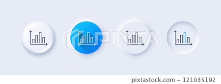 Diagram graph line icon. Neumorphic, Blue gradient, 3d pin buttons. Column chart sign. Market analytics symbol. Line icons. Neumorphic buttons with outline signs. Vector 121035192
