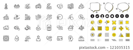 Set of Jobless, Fake news and Dermatologically tested line icons for web app. Design elements, Social media icons. Car leasing, Share, Hold heart icons. Ssd, Empower, Loyalty program signs. Vector 121035315