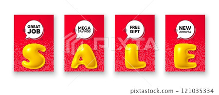Poster templates with 3d sale text. Great job tag. Recruitment agency sign. Hire employees symbol. Great job poster frame message. Offer chat bubbles. Text speech balloon. Vector Poster templates with 3d sale text. Great job tag. Recruitment agency sign. Hire employees symbol. Great job poster frame message. Offer chat bubbles. Text speech balloon. Vector 121035334