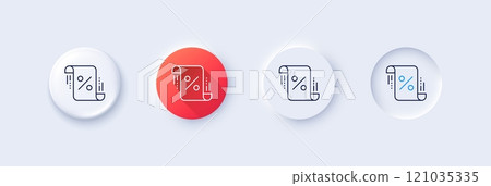 Loan percent line icon. Neumorphic, Red gradient, 3d pin buttons. Discount blueprint sign. Credit percentage symbol. Line icons. Neumorphic buttons with outline signs. Vector Loan percent line icon. Neumorphic, Red gradient, 3d pin buttons. Discount blueprint sign. Credit percentage symbol. Line icons. Neumorphic buttons with outline signs. Vector 121035335