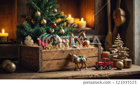 Vintage Christmas toys and decorations. 121035525
