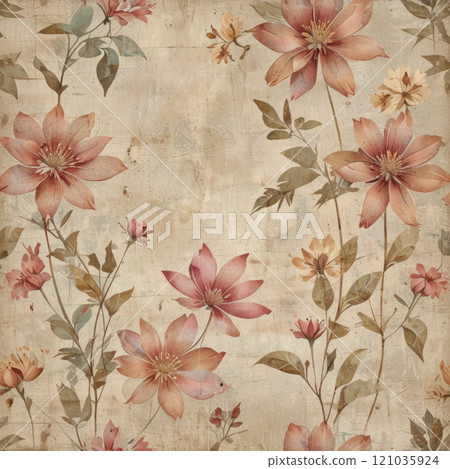 Vintage texture of aged floral paper. Romantic background in retro style. Vintage texture of aged floral paper. Romantic background in retro style. 121035924