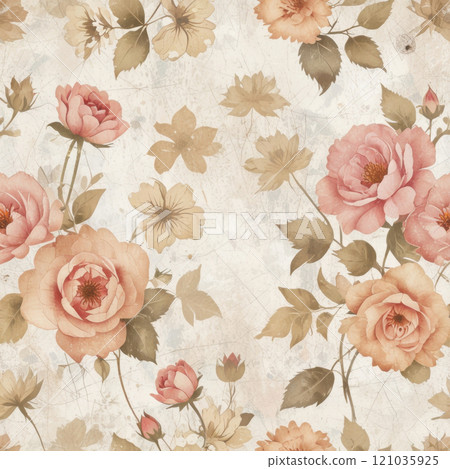 Vintage texture of aged floral paper. Romantic background in retro style. 121035925