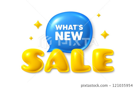 Sale text 3d banner with chat bubble. Whats new tag. Special offer sign. New arrivals symbol. Whats new chat message. 3d speech bubble offer banner. Sale text balloon. Vector Sale text 3d banner with chat bubble. Whats new tag. Special offer sign. New arrivals symbol. Whats new chat message. 3d speech bubble offer banner. Sale text balloon. Vector 121035954