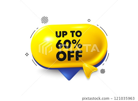 Offer speech bubble 3d icon. Up to 60 percent off sale. Discount offer price sign. Special offer symbol. Save 60 percentages. Discount tag chat offer. Speech bubble cursor banner. Vector Offer speech bubble 3d icon. Up to 60 percent off sale. Discount offer price sign. Special offer symbol. Save 60 percentages. Discount tag chat offer. Speech bubble cursor banner. Vector 121035963