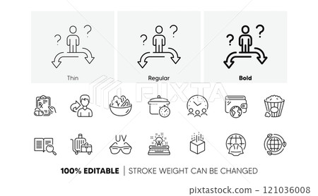 Meeting time, Sunglasses and Baggage cart line icons. Pack of Search text, Business choice, Wallet icon. Salad, Prescription drugs, Share pictogram. Boiling pan, Augmented reality, Popcorn. Vector 121036008