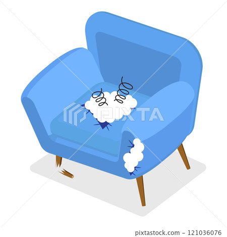 3D Isometric Flat  Set of Broken Furniture. Item 7 121036076