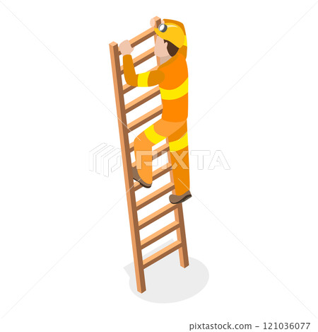 3D Isometric Flat  Set of Firefighter Characters. Item 6 121036077