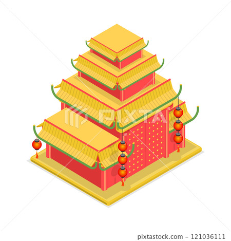 3D Isometric Flat  Set of Chinese Temples. Item 2 121036111