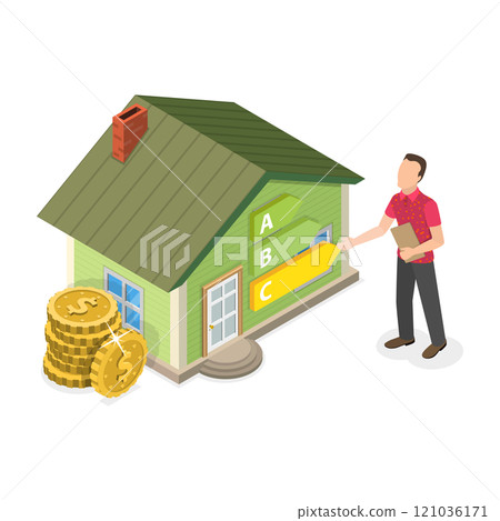 3D Isometric Flat  Illustration of Home Energy Efficiency. Item 2 121036171