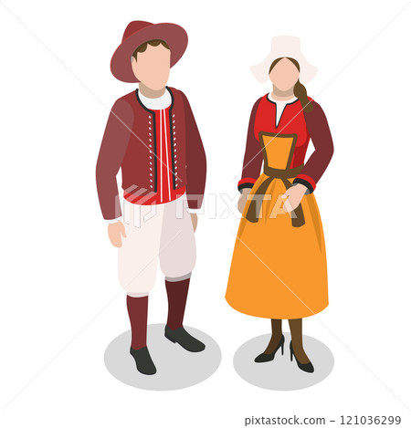 3D Isometric Flat  Illustration of Europeans National Clothes. Item 1 121036299