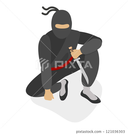 3D Isometric Flat  Set of Ninja Warriors. Item 2 121036303