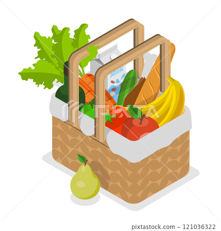 3D Isometric Flat Set of Picnic Baskets. Item 3 3D Isometric Flat Set of Picnic Baskets. Item 3 121036322