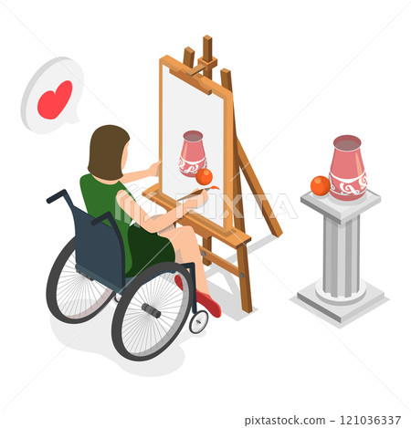 3D Isometric Flat  Illustration of Life With Disability. Item 3 121036337