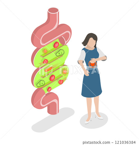 3D Isometric Flat Illustration of Good And Bad Gut Bacterias. Item 1 3D Isometric Flat Illustration of Good And Bad Gut Bacterias. Item 1 121036384