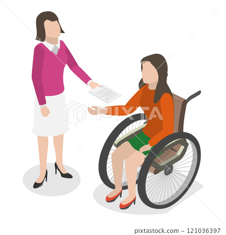 3D Isometric Flat  Illustration of Hiring People With Disabilities. Item 1 121036397
