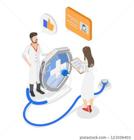 3D Isometric Flat  Illustration of Health Insurance Scene Set. Item 1 121036403