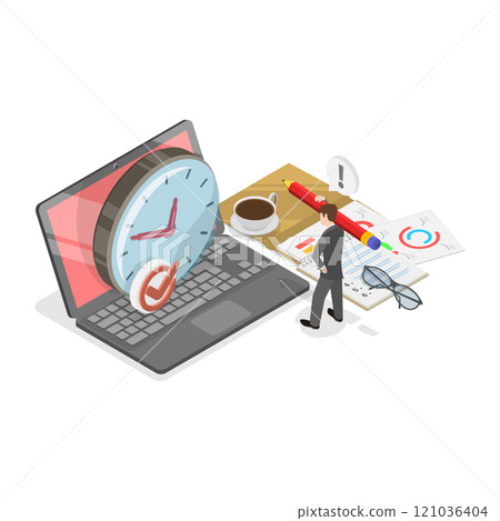 3D Isometric Flat  Illustration of Time Management. Item 1 121036404