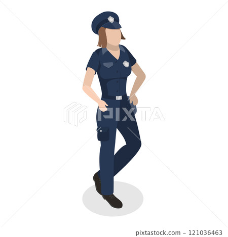 3D Isometric Flat  Illustration of Female Police Officer. Item 1 121036463