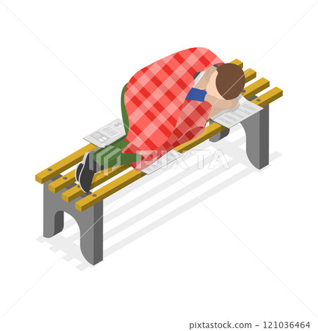 3D Isometric Flat  Set of Homeless People. Item 4 121036464