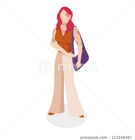 3D Isometric Flat  Set of Happy People with Vitiligo. Item 5 121036487