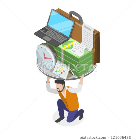 3D Isometric Flat  Set of Tired People. Item 4 121036488